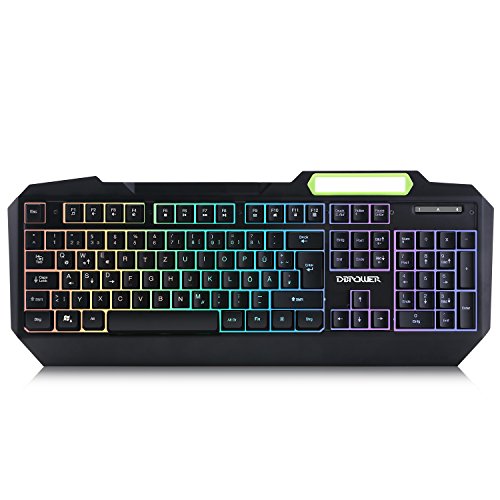 Preisvergleich Produktbild Gaming Tastatur, RGB LED Regenbogen Hintergrundbeleuchtung USB Verdrahtete Spiel Tastaturen - DE Layout