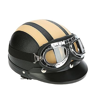 KKmoon Casque de Moto Scooter Vespa avec Visière UV Lunettes Retro Style de Vintage 54-60cm( jaune)