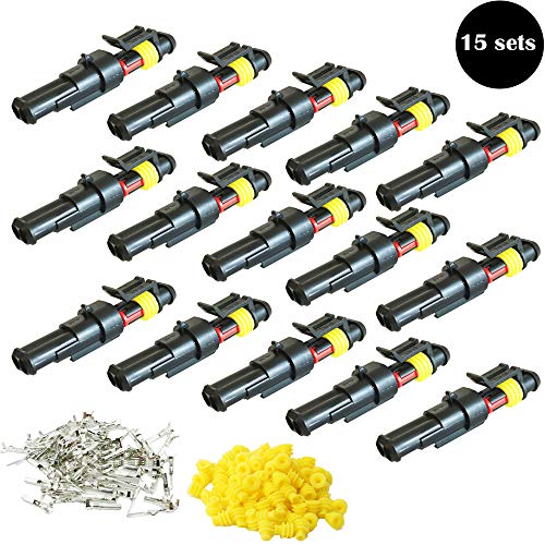 KINYOOO 15 Pares Electrico Impermeable Conector, Clavija Conector, Impermeable del Coche Conector, Conectores Sellado Sellado 2 Canales Pin para Coche Motos