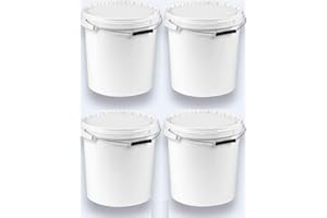 SILPLAST 4 x 20 Liter Eimer mit Deckel weiß, stapelbarerer Milch-/Vorratseimer, Honigeimer Kunststoffeimer mit Lebensmittelfreigabe, Lebensmittelechte Behälter, Leereimer für Mehl, Wassereimer, 4 Stück