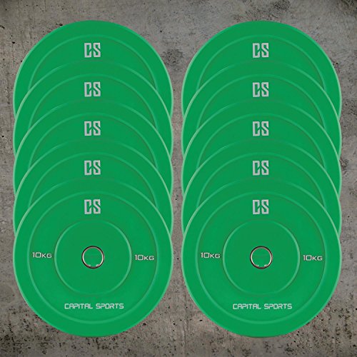 CAPITAL SPORTS Nipton Bumper Plates 5er Set Hantelscheiben Hartgummi-Gewicht-Scheiben für Langahantel-Training (Farben und Gewichte nach Wahl, Hartgummi, 50,0 mm) - 2