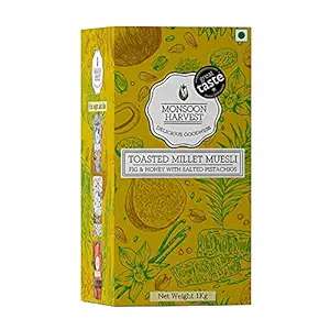 Monsoon Harvest Toasted Millet Muesli, Fig & Honey with Salted Pistachios 1 kg, Natural, breakfast Cereal , Healthy Gluten-Free with whole grains, nuts & dry fruits, high fiber, Zero white Sugar