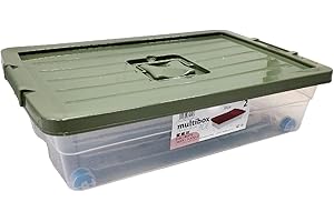 Acan Tradineur - Caja de Almacenamiento con ruedas y tapa de colores - Plástico - Contenedor, almacenaje, juguetes, Libros, ropa, mantas - 30 Litros - 59 x 39 x 16 cm - Tapa Color Aleatorio