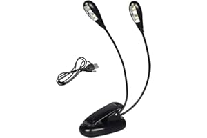Cerioll Luce Per Leggio Musicale, Lampada Per Leggio Musicale, Lampada da Lettura Doppia Testa, Luce da Lettura, 4 Luci A LED Con Cavo USB, Per Pianoforte, Scrivania, Leggio, Nero