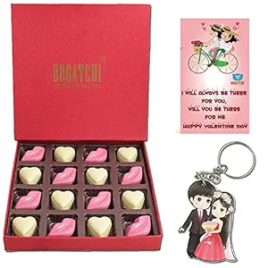 BOGATCHI Chocolate Hearts and Kisses Valentine Gifts for Girlfriend- Boyfriend- Wife - Husband, 16pcs + Free Valentines Day Cards and Couple Key Chain