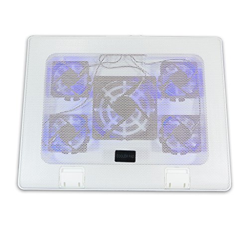 LS Notebook Kühler weiss LS-S500 | Laptop Cooling Pad Ständer| 5x Lüfter / Fan | mit 2 x USB HUB und blaue LED | 10-17 Zoll - 8