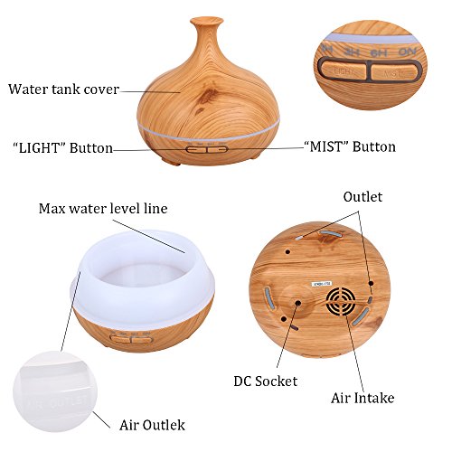 Dricar LED Luftbefeuchter 300ML Ultraschall Aroma Diffuser Befeuchter Tragbare Holzmaserung - 4