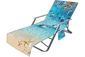 Morbuy Beach Chair Cover Towel, Blue Ocean Print Beach Towel Lounger Bags with Pockets Sunbed Towels Fitted Microfiber Sun Lounger Towels for Summer Outdoor Pool Vacation Travel (Blue dolphin)