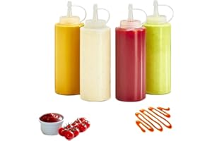 Anicy 4 bottiglie da spremere, 500 ml, dosatore con tappi, bottiglie di plastica da 16 oz da riempire, per ketchup, barbecue, salse, sciroppo, condimenti