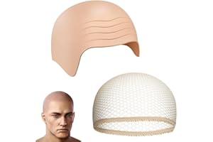 FENGQ Unisex Gorro de Calva, Gorra de Peluca de Látex con 1 Redecilla, Calva Disfraz para Adulto Niño Halloween Fiesta Temática Bar Disfraz Cosplay Mascarada Navidad（Talla única）
