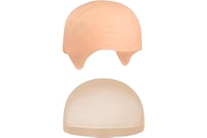 VEXQUIVERA 2Pcs Bald Cap Realistic Bald Head Halloween Costume Set Halloween Bald Cap Bald Skin Tone Hair Net Wrinkle Bald Head Cover Bald Cap Fancy Dress Bald Wig Bald Head Cap Wig Role-Playing Monk Bald Head