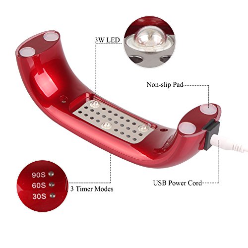 Roleadro 9w Mini LED Nagel Lampe UV Nail Trockner für uñas de gel Led Nagellack，Led Nail Gel lampe mit 30s/60s/90s Timer(Rot) - 2