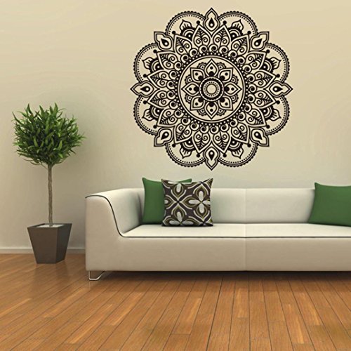 Preisvergleich Produktbild 12shage Mandala Blumen Schlafzimmer Wohnzimmer Wandaufkleber (Schwarz)