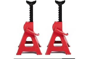 A.M.C. AMC Coppia di cavalletti portata da 6 tonnellate con 9 livelli regolabili per auto e moto con leva di sicurezza, Set di due cavalletti da sostegno officina, fai da te, professionale, domestico, garage