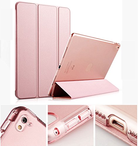 iPad Schutzhülle PU Ledertasche Rund Schutz Case Smart Cover mit automatischer Aufwachen/Schlaf Funktion abklappbar Standfunktion Hülle (Für Neu iPad 9,7″ 2017 Version A1822, Rose gold) - 3