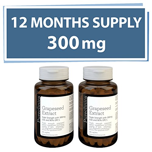 Grape Seed Extract - 300mg x 360 tablets - 90% Oligomeric Proanthocyanidins. Don't settle for the much weaker 50% OPC or 100mg tablets. SKU: GSE3x2