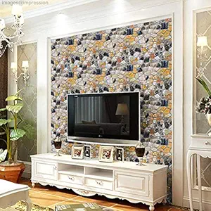 Impression 3D Modern Marble Stone Style Wall Poster/Wallpaper for Bedrooms, Living, Hall, Kids Room, Home Decor (PVC Adhesive , 200 x 45 cm, Multicolour)