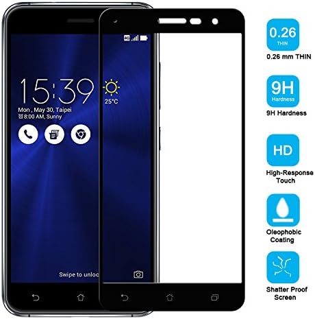 Ambaiyi Premium Tempered Glass Full Coverage Screen Protector Skin Film for Asus Zenfone 3 ZE552KL 5.5" , Black