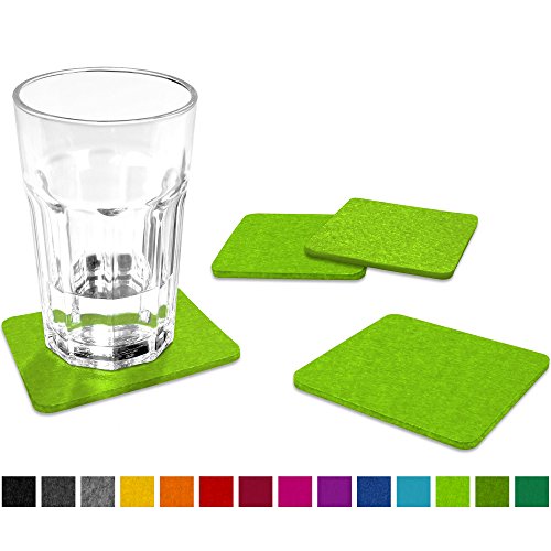 FILU Filzuntersetzer eckig 8er Pack (Farbe wählbar) hellgrün - Untersetzer aus Filz für Tisch und Bar als Glasuntersetzer / Getränkeuntersetzer für Glas und Gläser rechteckig viereckig