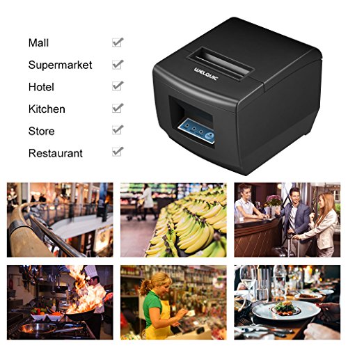 WELQUIC Impresora T  rmica del Recibo  Auto-Cort    Anchura de 80 mm s de la Velocidad de 300 mm  para Android   iOS   Windows   Linux y ESC POS  Puertos USB Serie Ethernet  Negro
