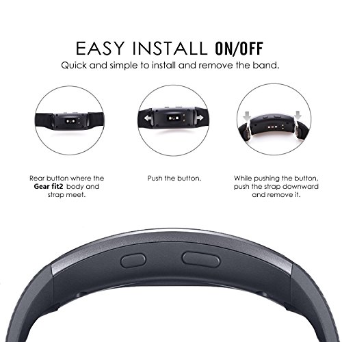 Greatfine Smartwatch Strap Uhrenarmbänder Ersatz-Armband für Samsung Gear FIT2 fit 2 SM-R360 Smart Watch Zubehör (Black) - 4
