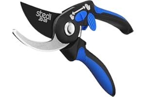 Stedi Gartenschere, Pflanzenschonende Baumschere für frische Äste und Zweige, Hochwertige Stahl-Klingen SK5 Stahl, mit Sicherheitsverschluss und rutschfestem Griff