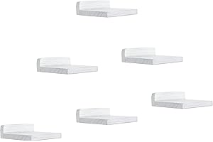 PHOENANCEE 12.7x10x4cm, Small Floating Shelves Decoration for Wall, Mini Display Hanging Shelf, Wall-Mounted Wood Square Shelf for Small Objects, Set of 6(Rustic White)