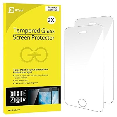 JETech Prime 2-Pack iPhone SE 5S 5C 5 Film Protection en Verre trempé écran protecteur ultra résistant pour iPhone 5/5S/5C/SE
