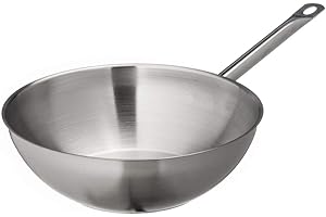 METRO Professional Wok, acier inoxydable, Ø 30 cm, hauteur : 12.8 cm, sans revêtement, induction, résistant au four