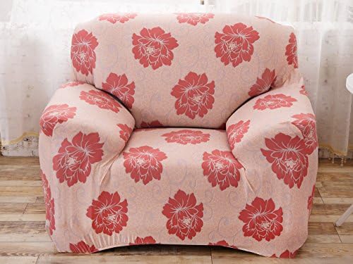 YUTIANHOME Floral Sofa Cover Stretch Fabric Couch Slipcover Settee Protector Easy Fit for 1 Seater, Chinese Rose Red