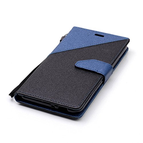 Custodia Asus Zenfone 3 Max 5.2 Cover Asus ZC520TL,Ukayfe Stitching Colore Flip Case Cover per Asus Zenfone 3 Max 5.2 ZC520TL,Asus Zenfone 3 Max 5.2 ZC520TL Lussuosa Astuccio Custodia Cover [PU Leather] [Shock-Absorption] Protettiva Portafoglio Cover Custodia Giuntura da Polso Foglio con Super Sottile Morbido Silicone TPU Interno Case e Porta carte di credito Portafoglio Custodia Protettiva Cover Copertura Tutta Potente per Asus Zenfone 3 Max 5.2 ZC520TL-Nero + Blu