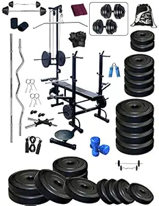 BodyFit Solid PVC 20 in 1 Incline, Decline, Flat Heavy Bench with 60 kg Weight Plates Home Gym Fitness Set