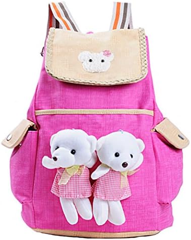 EveryGo1 Children Schoolbag, Cute Child Backpak, Beautiful Girls backpack for 6-12 Years Old, Children's Cartoon Backpack, Cartoon Bear Doll Backpack (Rose red)