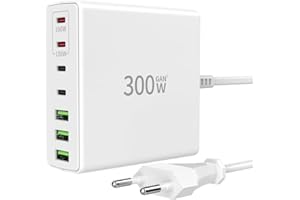 FINIBO 300W USB C Ladegerät Mehrfach: 7-Ports Schnellladegerät mit 4 USB-C und 3 USB-A, USB Charger Multiport Dual-PD PPS Netzteil für MacBook Pro/Air,iPad Pro/Air,Sumsung（Weiß）