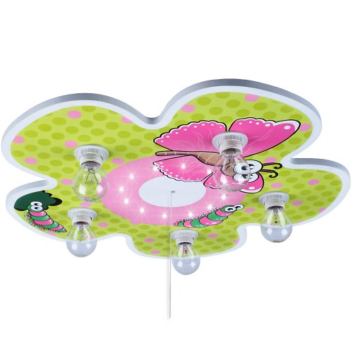 Infantastic Kinderlampe in Blumenform mit Schmetterling und Raupe, LED Nachtlicht-Funktion, Deckenlampe ca. 49x49x7cm