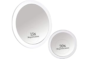 MIRRORVANA Lustro powiększające x 20 i x 15 razy z przyssawką łazienkową - małe okrągłe lusterko powiększające do makijażu - 10 cm i 15 cm