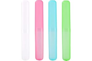 Mebamce 4pcs Plastic Toothbrush Case Travel Cover Holder Storage (Pink, Blue, Green and White)