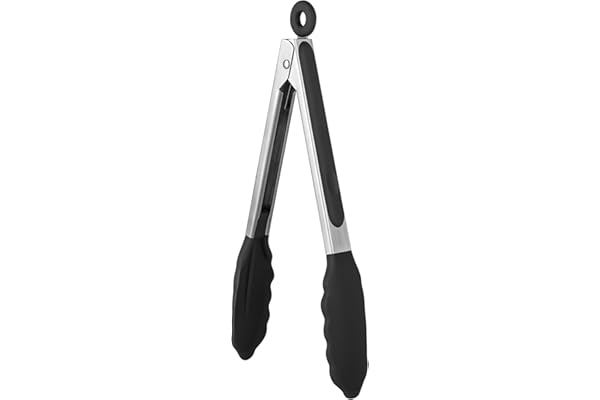 U-Taste 23 cm 315 ℃ Pince de cuisine en silicone résistant à la chaleur avec embouts en caoutchouc antiadhésif hermétiquement scellés et poignée en acier revêtue de silicone pour servir (Noir)