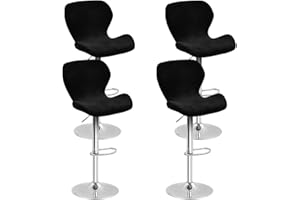 Levoberg 4 pezzi Coprisedia da bar curvo in velluto elasticizzato per sedia da bar con schienale elastico, copertura sgabello alto da cucina, colore: nero