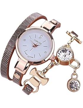 Sunnywill Mode aus Kunstleder Strass Analog Quarz Kleid Armbanduhren für Frauen Mädchen Damen, Grau