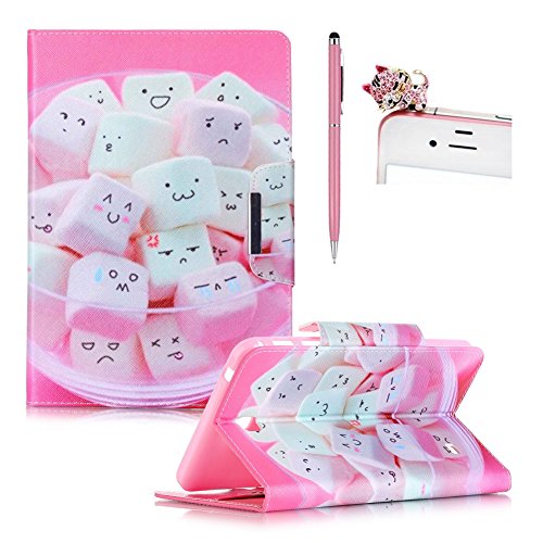 für Samsung Galaxy Tab 4 7.0 Hülle Leder Emoji Zuckerwatte Muster,SKYXD [Auto Schlaf/Wach Funktion] PU Folio Klappbar Schutzhülle [Standfunktion/Brieftasche Kartenfach/Magnet] Klapphülle mit [Katze Handyanhänger + Eingabestift] 3 in 1 Zubehör Handy Tasche Etui for Samsung Galaxy Tab 4 7.0 Zoll T230 T231 T235 Bookstyle Flip Case Leather Cover With [Stylus and Dust Plug]