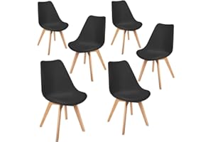 Mc Haus Lena Negra x6 - Pack de 6 sillas de Comedor, diseño nórdico con Asiento Acolchado y Respaldo ergonómico, Color Negro
