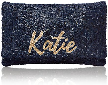 Personalised navy sequin name clutch handbag