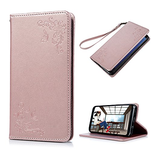 S8 Hülle Badalink Schutzhülle Leder PU+TPU Handyhülle Gemalt Blume Schmetterling Rosegold Handytasche Wallet Case Ständer Magnet-Schloss Cover Flipcase Hergestellt für Samsung Galaxy S8