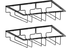FOMANSH Support de Verre à Vin - Porte-Verres à Pied Suspendu sous Armoire en Métal avec Vis, Support de Rangement pour Verre en Fer Inoxydable avec 3 Rangées pour Cuisine, Bar, Restaurant Noir