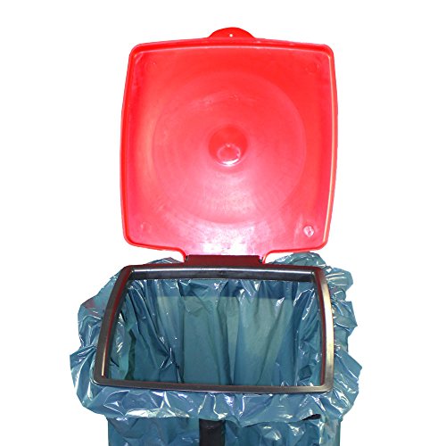 COM-FOUR® Müllsackständer mit Deckel, 3 verschiedene Höhen montierbar, rot (Deckel – rot) - 3