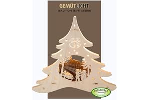 WEIGLA - Fensterbild original Erzgebirge Tannenbaum Winterspaß I Weihnachtsdeko Fenster I 1 Lampe I 7 W, E14 I Fensterbild Weihnachten I Weihnachtsbeleuchtung Holz I Fensterdeko hängend