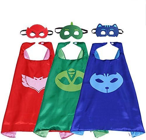PJ MASKS Superhero Cape and Mask Set Dress Up Costume 3 Characters - Catboy, Gekko & Owlette