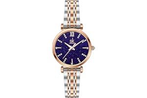 SHENGKE SK Classic Women's Watches, Fashionable Women's Dress Watch, Solid Stainless Steel or Genuine Leather Strap