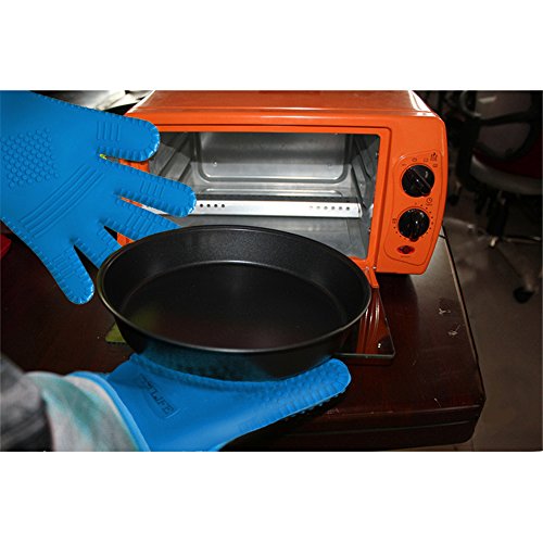 TTLIFE 2Sets Grillhandschuhe Extrem hitzebeständig BBQ Handschutz Handschuhe Ofenhandschuhe premium Qualität Kochhandschuhe (Blau 1) - 5